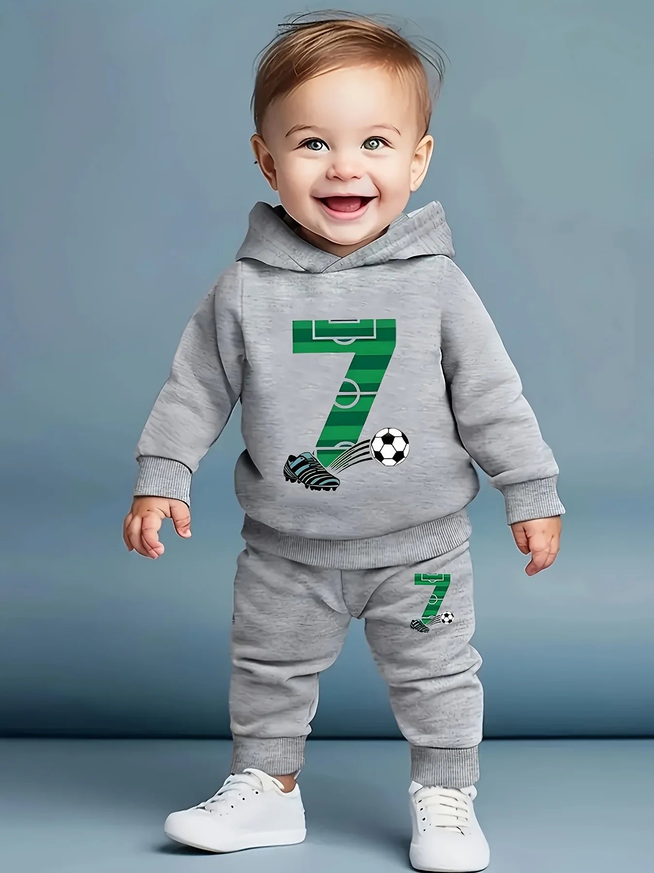 Newborn Baby Boy Football Pattern Long Sleeve Fleece Hoodie And Casual Sports Pants Set Spring Autumn Outdoor Gift