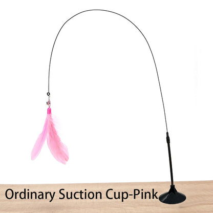 Interactive Cat Toy Handfree Cat Stick Kitten Playing Teaser Wand Toy Suction Cup Feather Wand Pet Supplies Simulation Feather