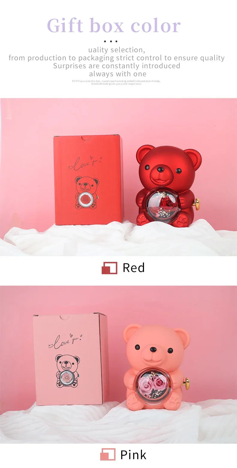 Cute Teddy Bear Design Jewelry Box for Girlfriend, Wife, Mother's Day, Birthday, Valentine's Day Surprise Heart Necklace