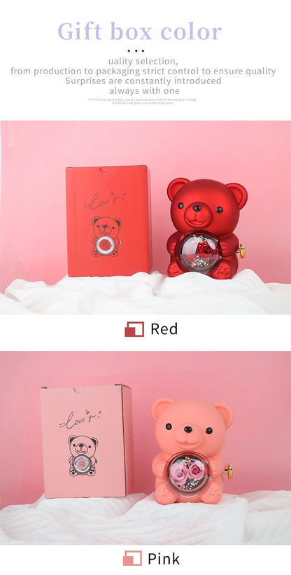 Cute Teddy Bear Design Jewelry Box for Girlfriend, Wife, Mother's Day, Birthday, Valentine's Day Surprise Heart Necklace
