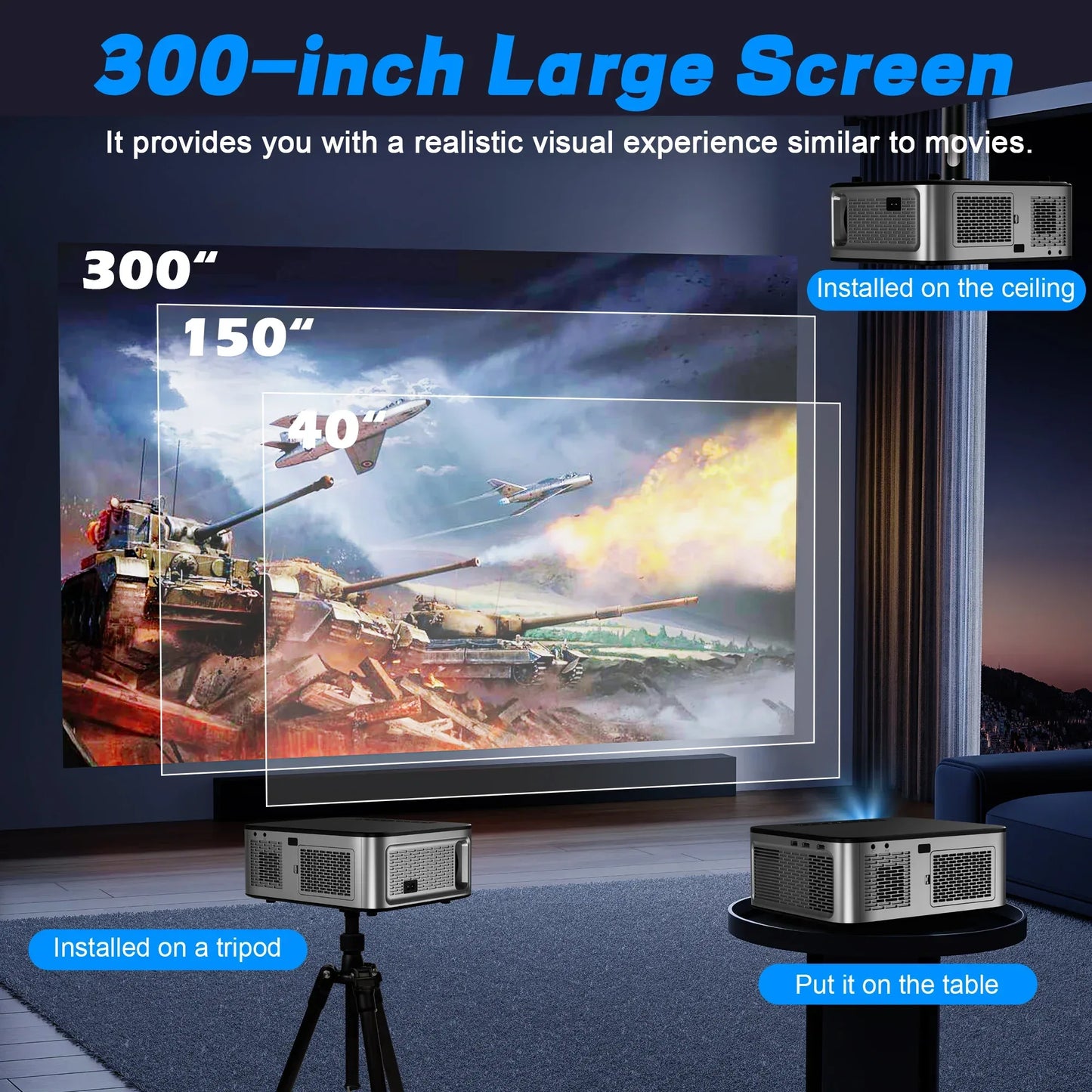 HORLAT 35000Lumenes 4K Android Projector 8K Decode Video Audio Home Theater AutoFocus Keystone 5G WiFi Portable Proyector Beamer