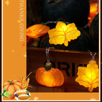 Guirlande lumineuse LED de 1,5/3 m en forme de citrouille, de noix et de feuille d'érable, idéale pour Halloween, Noël ou toute autre fête. Décoration à suspendre, accessoire de décoration ou cadeau de Thanksgiving.