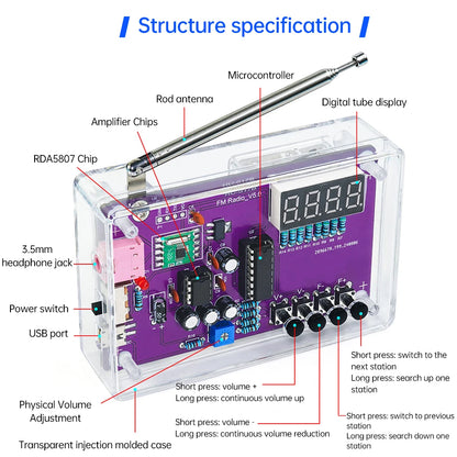 DIY FM Radio Electronic Kit  87-108MHz Adjustable Frequency Digital Display Soldering Project Practice Solder RDA5807S