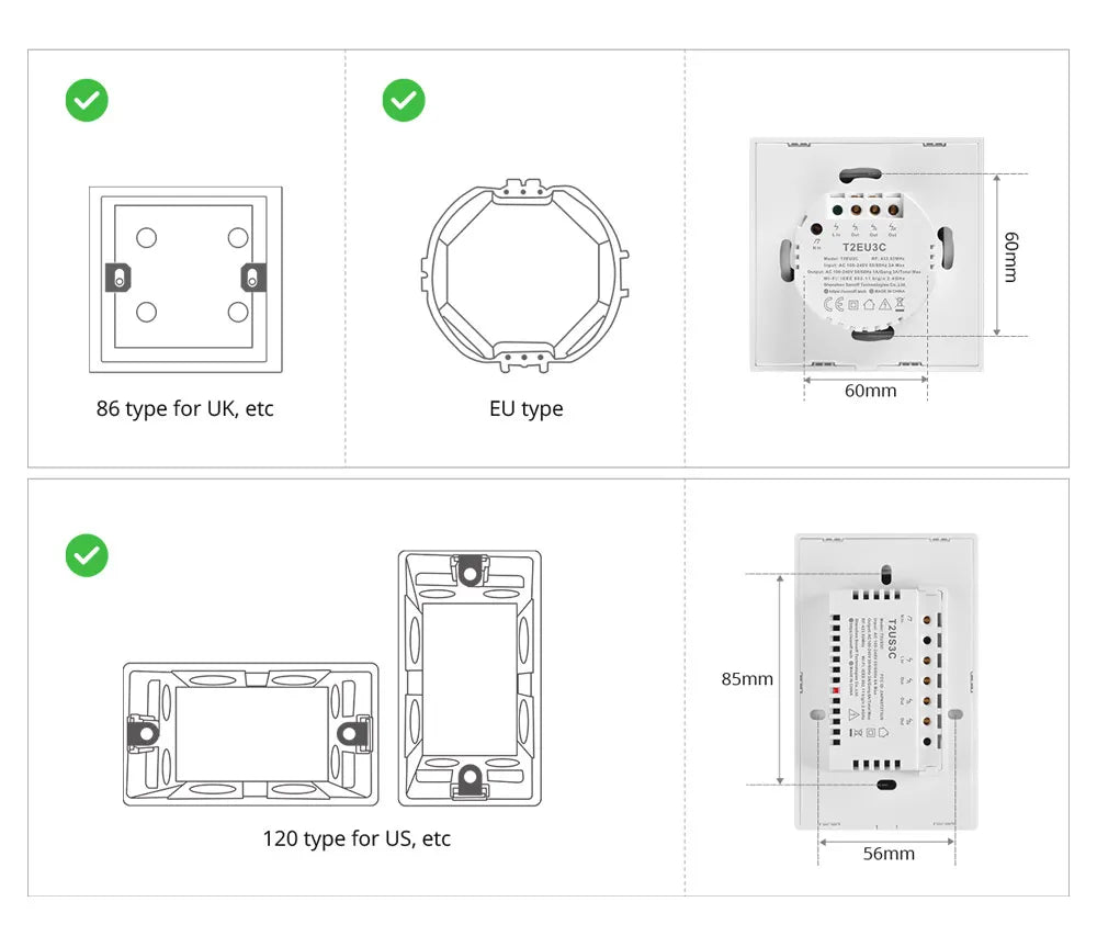 SONOFF TX US Wall Smart Switch 433Mhz RF Remote Control Wi-Fi Touch Switch via eWeLink APP Works With Alexa Google Home