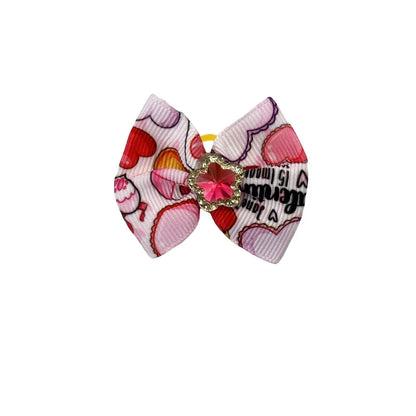 50/100pc Valentine's Day Dog Hair Accessories Diamond Dog Hair Bows Pink Love Style Pet Dog Ribbon Bow Rubber Bands Dog Supplies
