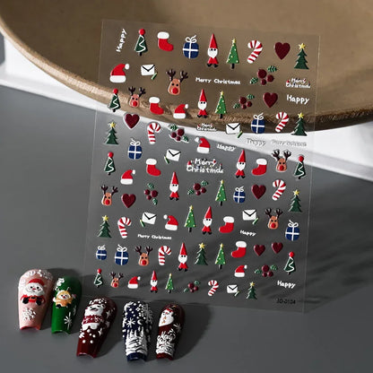 1pc Christmas Nail Art Stickers 5D Winter Holiday Themed Nail Decor Santa/Snowflakes/Christmas Trees/Gingerbread Nail Supplies *