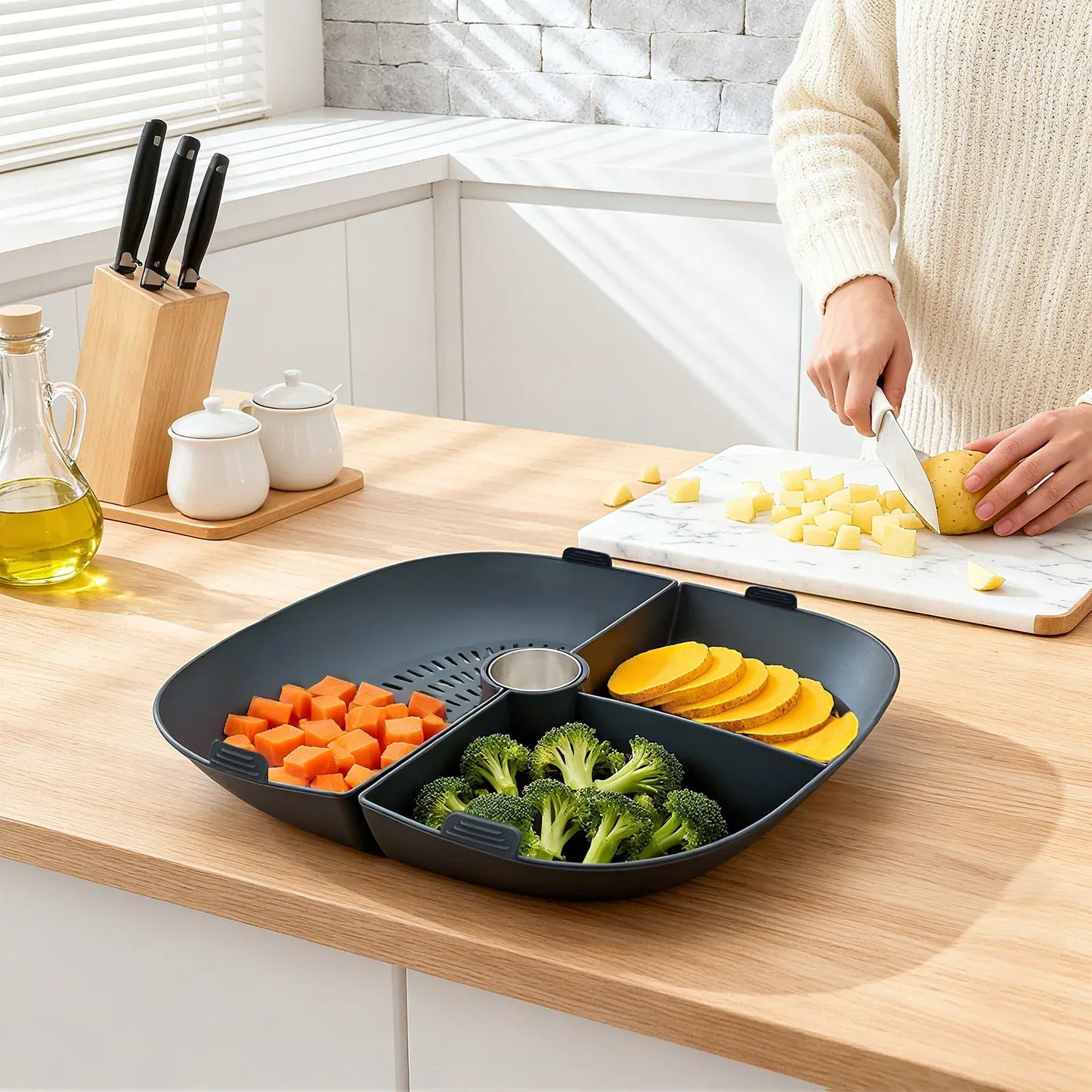Silicone Grid Steaming Tray for Thermomix TM7, Silicone Divider Basket & Steam Pipe, Multilevel Cooking Accessories