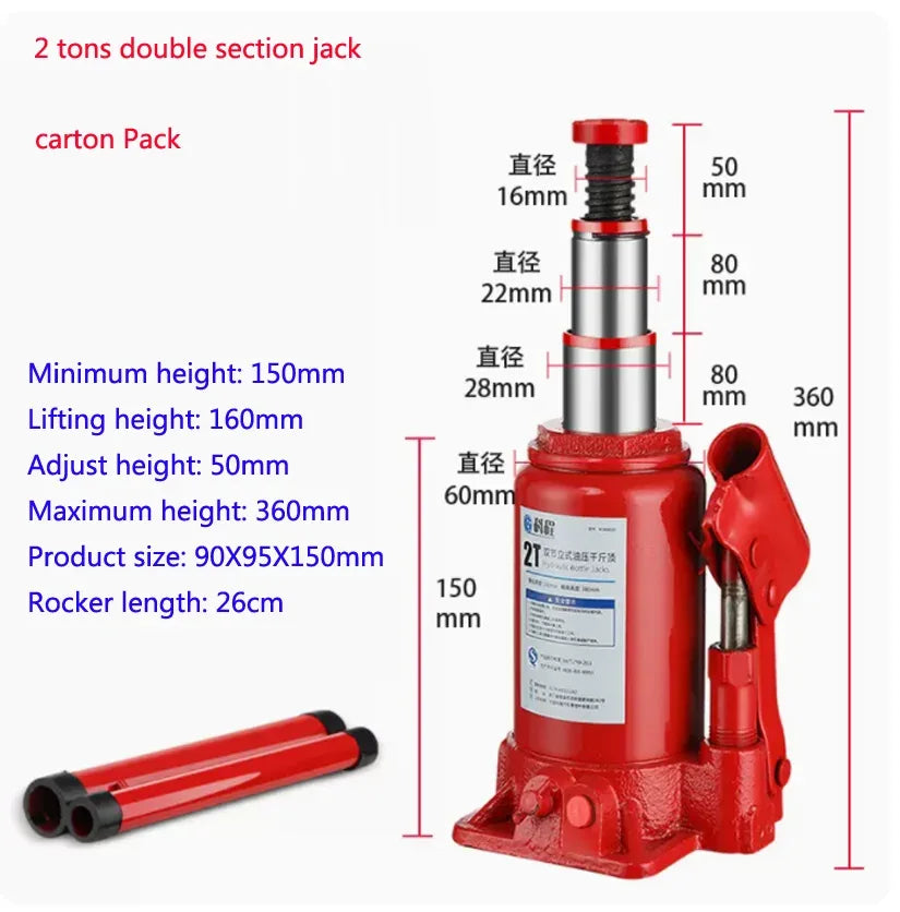 Double Jack Car 2 Tons of Vertical Hydraulic Jack Car Off-Road Suv Tire Replacement Tool 1pc