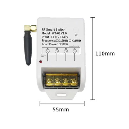 433MHz AC 220V 380V RF Remote Control Switch 30A Relay 2 Buttons Long Range Remote for Water Pump Home Outdoor Light Control