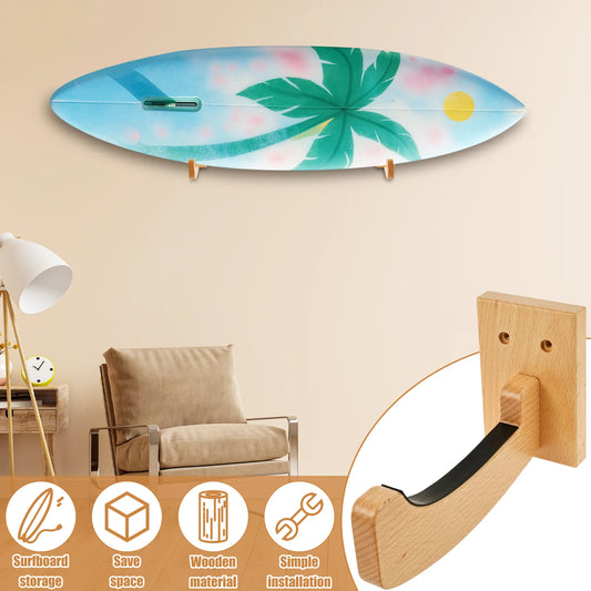 Wooden Surfboard Wall Mount Rack Surfboard Hanger with Installation Accessories Multi-role Skiing Boards Skateboard Storage Rack