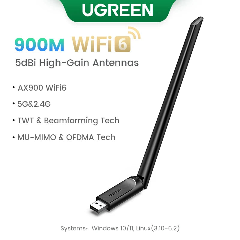 UGREEN WiFi Adapter WiFi6 AX900 AX1800 5G&2.4G Dual Band Dongle for PC Laptop Wifi Antenna USB Ethernet Receiver Network Adapter