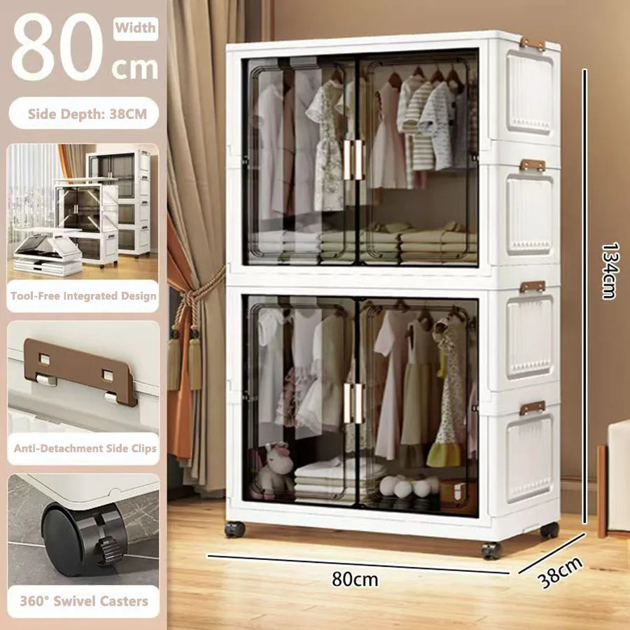 Multi-Functional Folding Storage Cabinet with Doors for Home Office Kitchen Bathroom Organizer White Black Gray