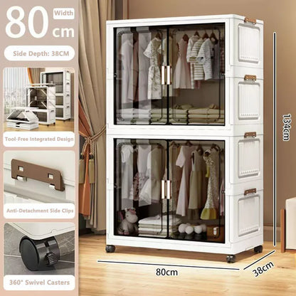 Multi-Functional Folding Storage Cabinet with Doors for Home Office Kitchen Bathroom Organizer White Black Gray
