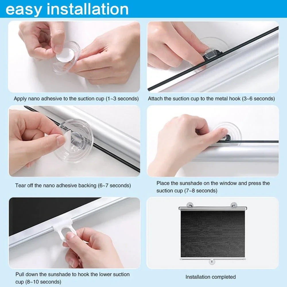 Cordless Retractable Roller Shades Black Home Office Windows Sunshade Thermal Blinds Without Drilling Blackout Curtain