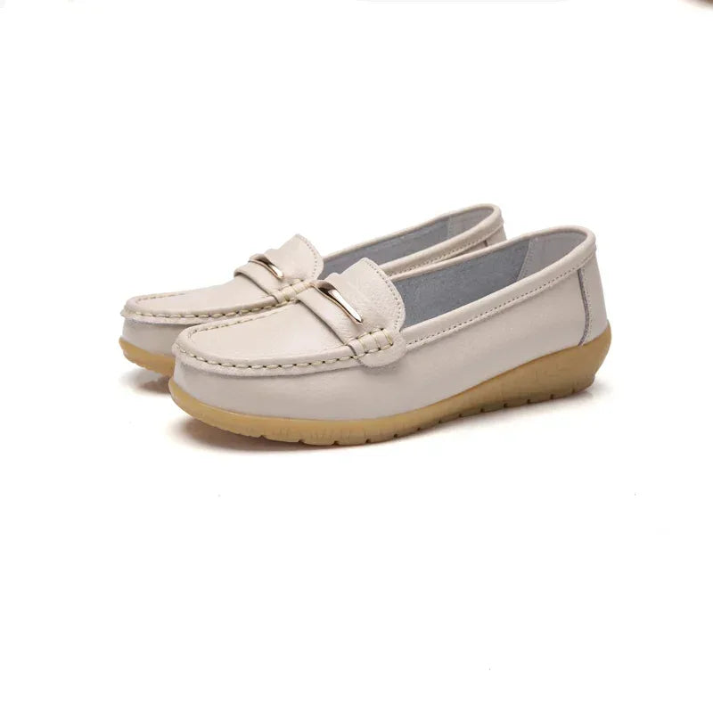 2025 New Genuine Leather Shoes Woman Slip On Women Flats Moccasins Women's Loafers Spring Autumn Mother Shoe Big Size 35-44