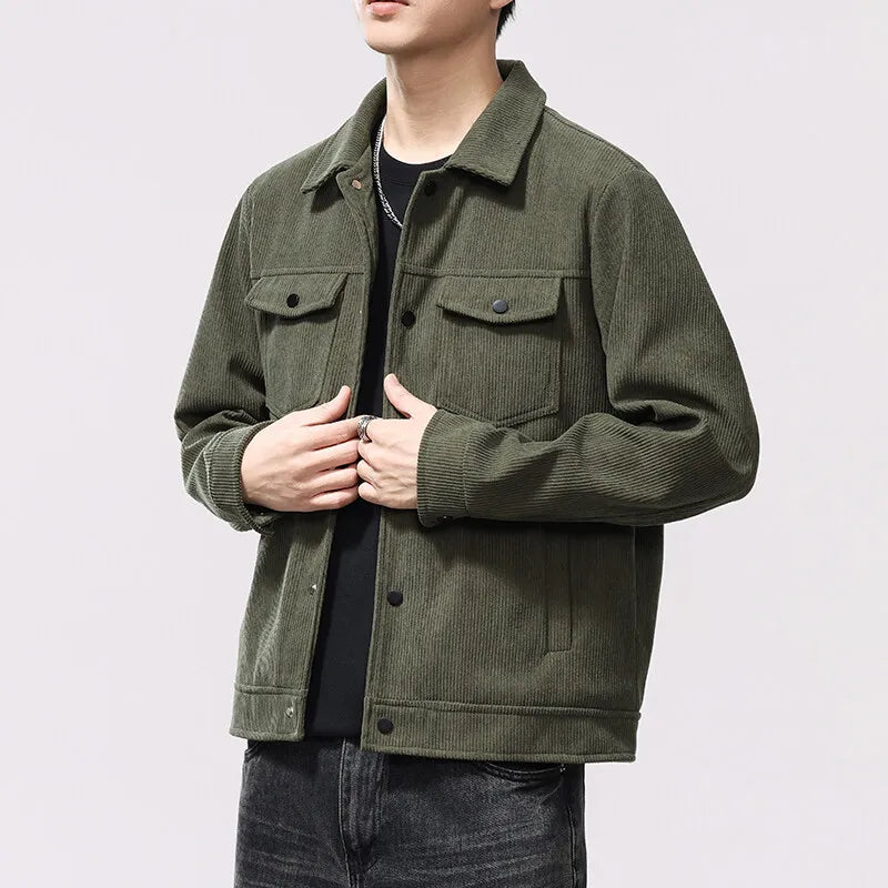 Spring and Autumn men's corduroy lapel jacket 2025 men's new American retro brand loose and handsome multi-pocket cargo jacket