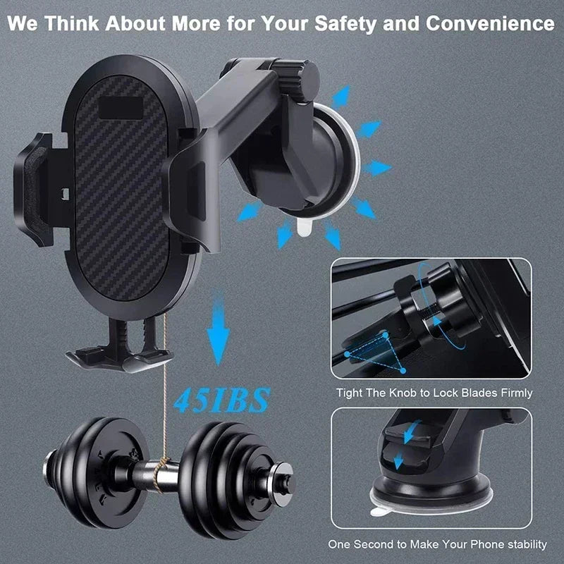 Universal Sucker Car Phone Holder 360° Rotation Windshield & Dashboard Mount Mobile Cell Support Bracket for Smartphones