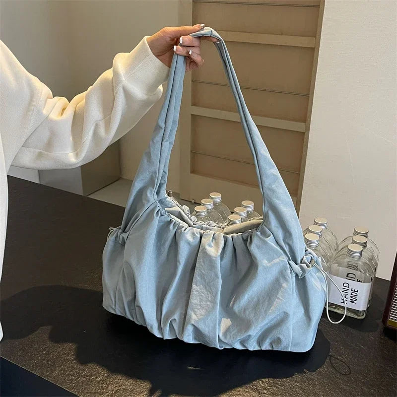 Nylon Cloth Bag Women Tote Bag Large Capacity Summer 2025 New Fashionable women's pleated Outdoor Travel bag Shoulder Bag
