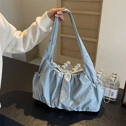 Nylon Cloth Bag Women Tote Bag Large Capacity Summer 2025 New Fashionable women's pleated Outdoor Travel bag Shoulder Bag