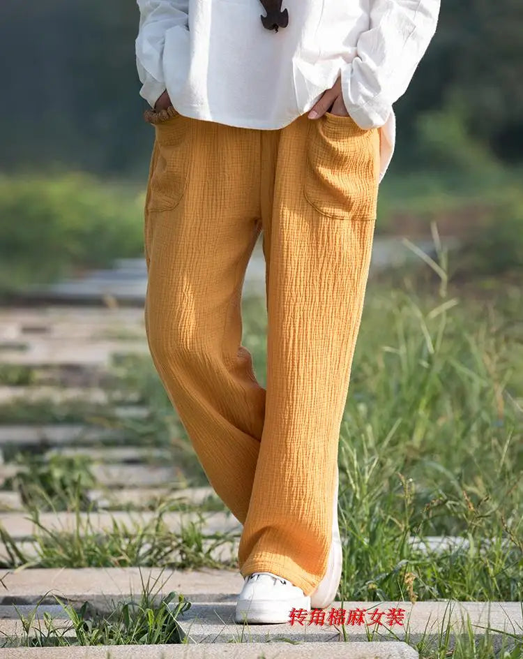 2024 Spring Women' Fashion comfortable cotton linen pants Plus size Women pleated Autumn pants with pockets 5XL 6XL pantalones