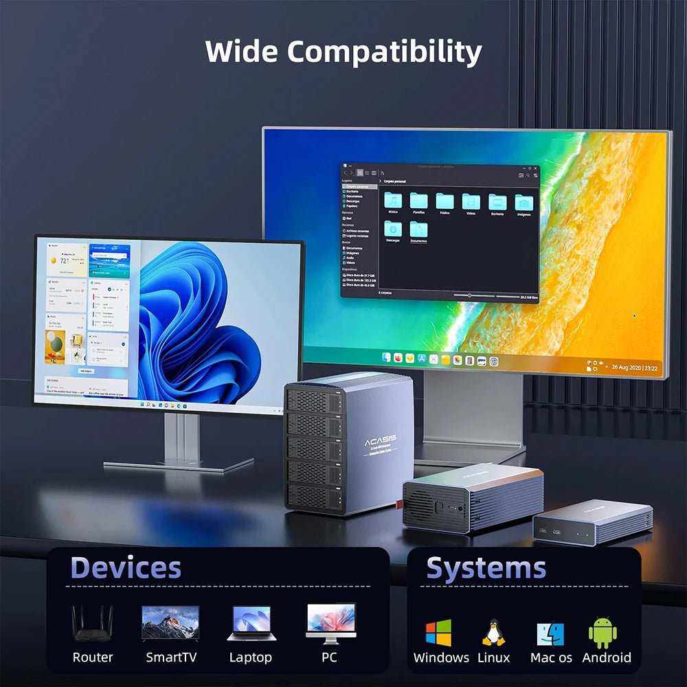 Acasis Hard Drive Docking Station 5 bay SATA HDD Docking Station Aluminum HDD Case Support 8 Raid Mode for 2.5/3.5 inch HDD/SSD