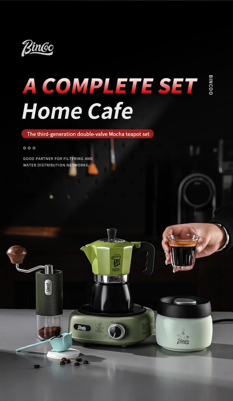 Bincoo Double valve Moka Pot Set Electric Stove Coffee Pot Household Italian Espresso Machine Mocha Pot Barista Accessories 220V