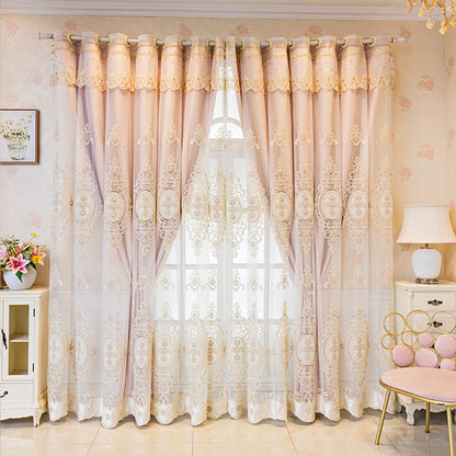 1pc Luxurious Pink Embroidered Blackout Curtain UV Protection Thermal Insulation Easy Hang For Living Room Bedroom Office Decor