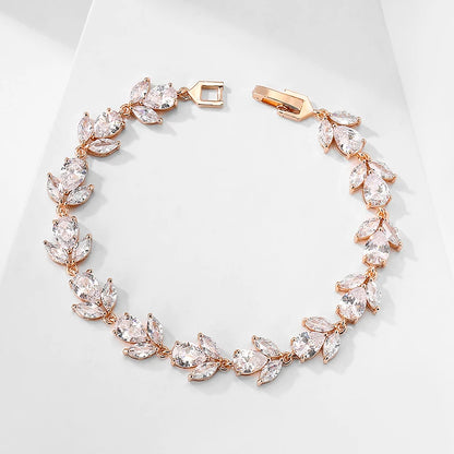 ZAKOL Luxury AAA Cubic Zirconia Wedding Bracelets for Women High Quality White Gold Color Leaf Charm Bracelet Bangles