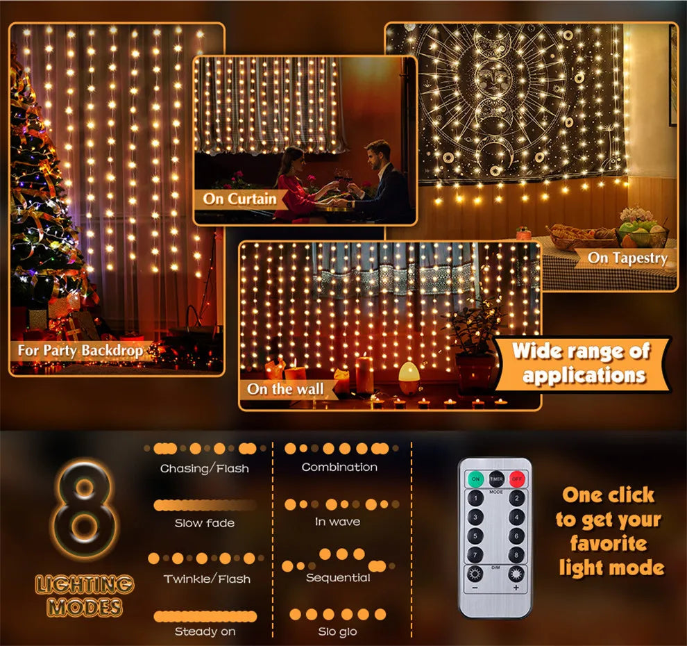 Guirlande lumineuse LED féérique de Noël, 8 modes, télécommande USB, décoration de Noël pour la maison, les fêtes et le Nouvel An.