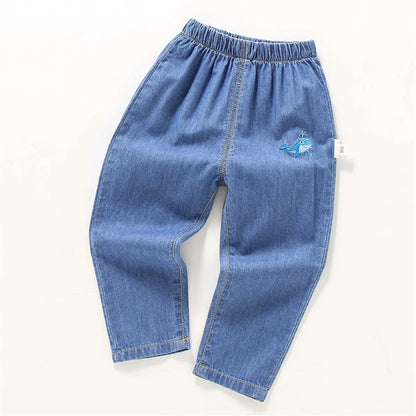 Children'S Jeans Baby Four Seasons Outwear Casual Pants Embroidered Simple Versatile Elastic Waist Sports Wear