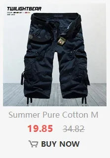Summer Pure Cotton Men's Cropped Trousers Oversized Casual Shorts Multi Pocket Tooling Capri Pants Men Cargo Pants AF5820