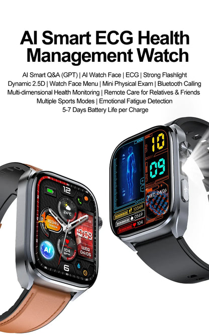 New Uric Acid Blood Lipids AI-GPT ECG Smartwatch Micro Physical Examination Body Analysis Men BT Call LED Flashlight Smartwatch