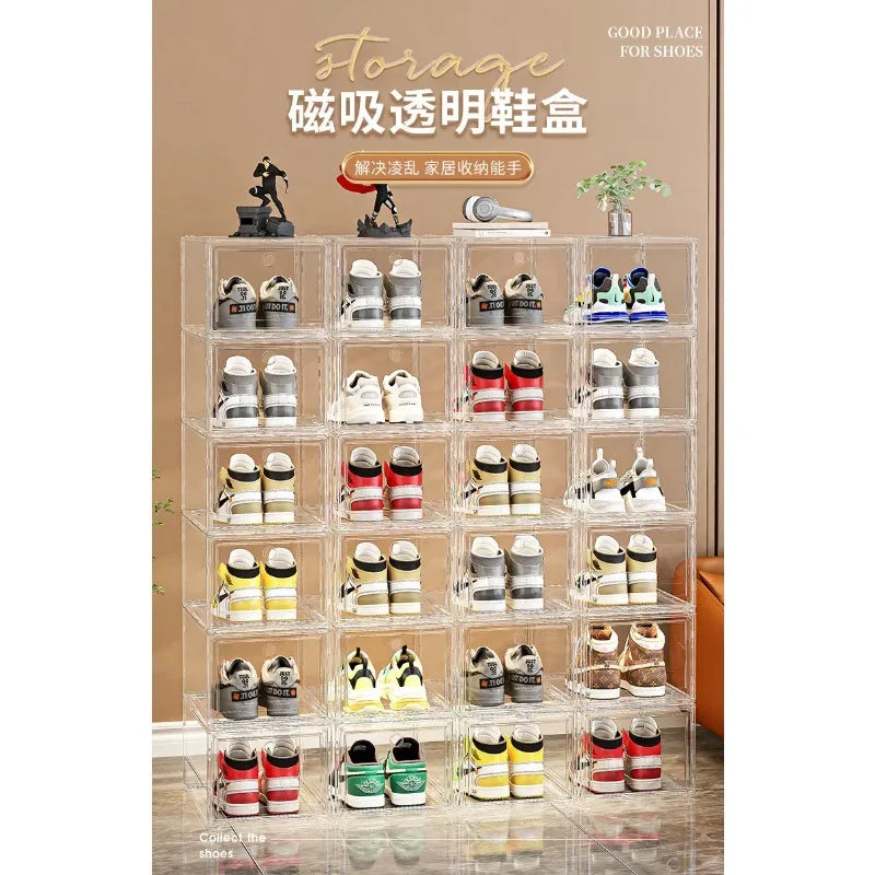Shoe box, hard box, magnetic suction, front side opening storage, transparent acrylic bag, hand-held storage box, shoe cabinet