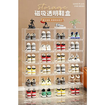 Shoe box, hard box, magnetic suction, front side opening storage, transparent acrylic bag, hand-held storage box, shoe cabinet