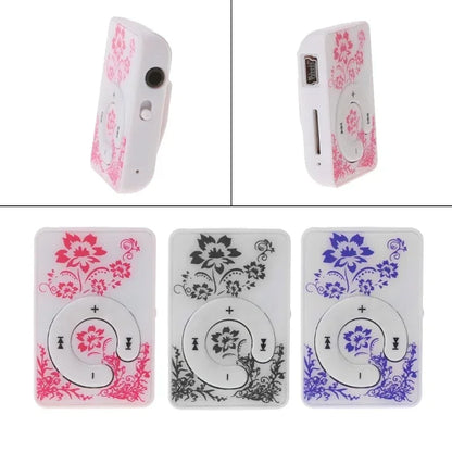 Mini Clip Floral Pattern Music MP3 Player 32GB Card With Micro SD TF Card Clip Design Digital Music Mini USB Cable + Earphone