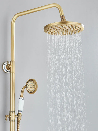 Retro Shower System Antique Brass Rainfall Shower With Handheld Shower Tub Spout For Bath Shower
