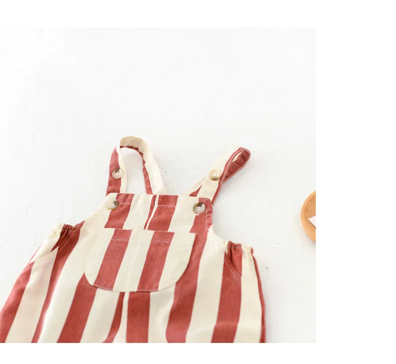 2026 Autumn New Stripe Infant Newborn Clothing Baby Boys Girl Straps Pants Overalls for 0-2Y Cartoon Bear One Piece Jumpsuit