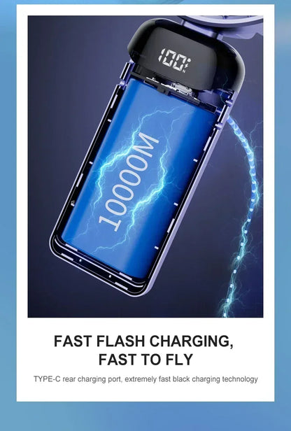 Portable Handheld Mini Fan 3000mAh Foldable Neck Hanging Fans 5 Speed Adjust USB Charge Fan with Phone Stand and Display Screen