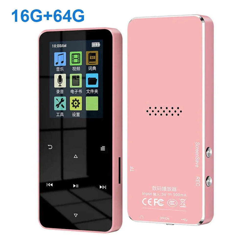 1.8 Inch Touchscreen MP3 MP4 Player Bluetooth-Compatible 5.0 Music Player FM Radio with E-Book Alarm Clock Built-in Speaker