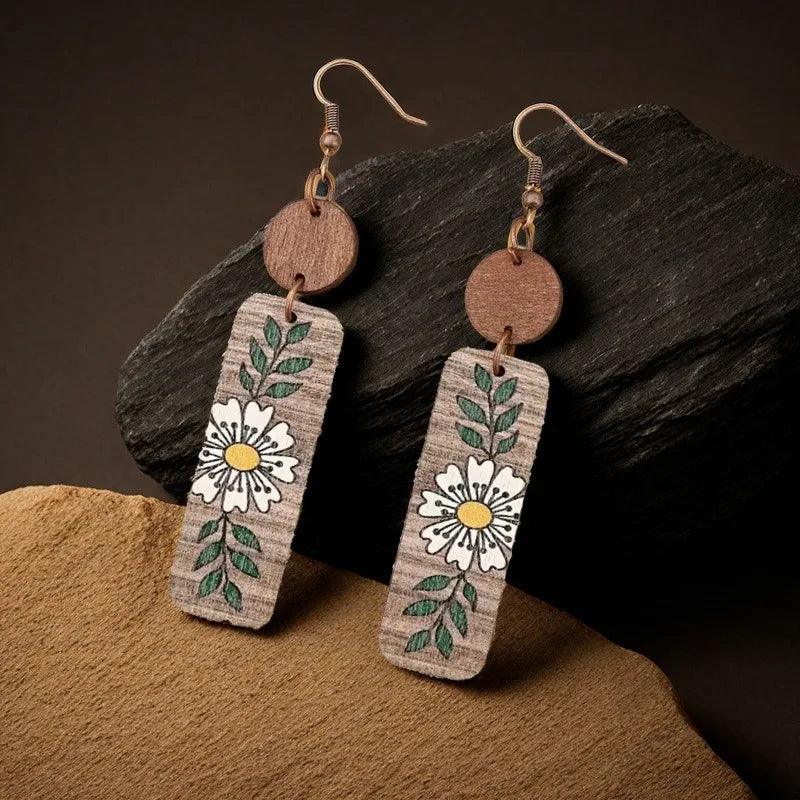 wooden earrings literary fashion high-end ladies earrings, suitable for ladies daily/vacation/party/Mother's Day gifts