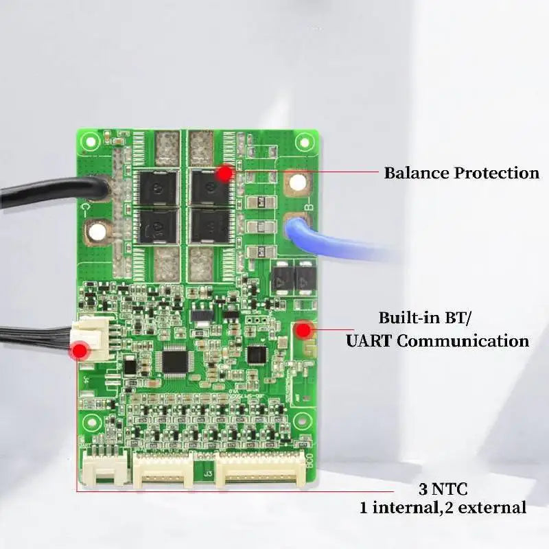 JBD Smart BMS LiFePo4 12S 36V 16S 48V 20A 40A 50A 60A 80A Li-Ion BMS 10S 13S 14S 16S 17S Balance Protection Board Built-in BT