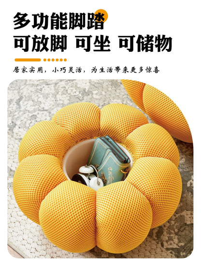Nordic Sofa Pedal Simple Round Stool Low Ottomans Living Room Sofa Footstool 3D Fabric Creative Leg Footstool Pumpkin Footstools