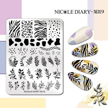 NICOLE DIARY Rose Flower Nail Stamping Plates Image Template Valentine's day Love Heart Printing Stencil Nail Art Manicure Tools