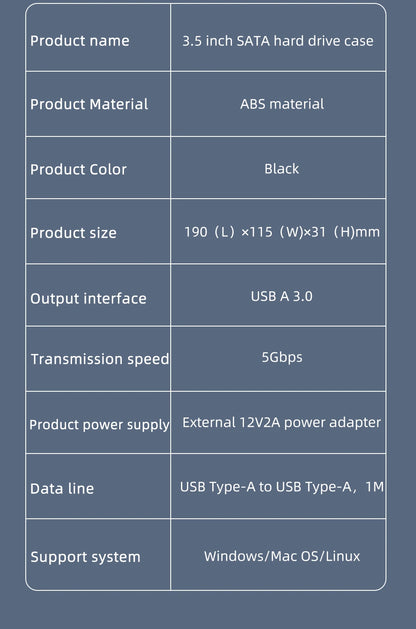 TISHRIC 3.5 Inch USB 3.0 to SATA Port SATA Hard Drive Case SSD Hard Drive Enclosure External Solid State Hard Disk Box HDD Case