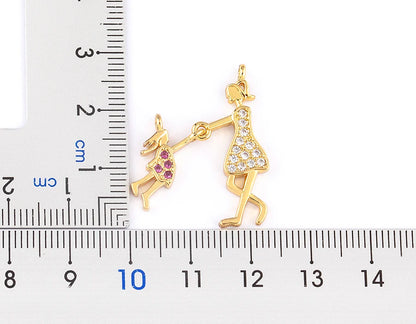 Nidin Exquisite Gold Plated Mom Daughter Necklace Girl Boy Pendant Chain Choker Cubic Zirconia Jewelry Mother's Day Gift