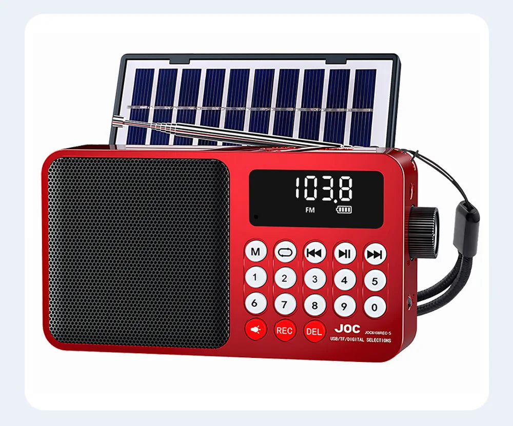 Solar FM Radio Portable Bluetooth Speaker with LED Light support Recording TF Card USB Play Wireless Speaker Radio FM Receiver