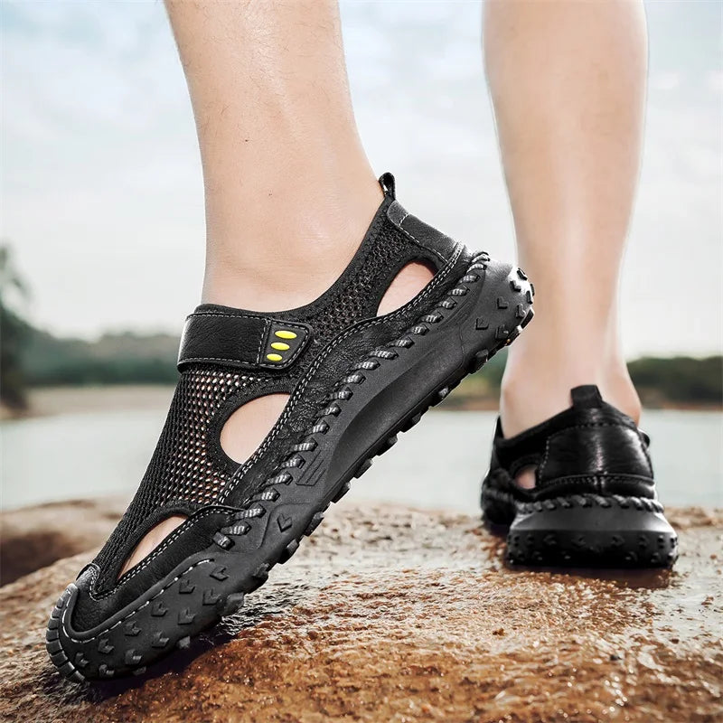Summer Men Sandals Genuine Leather Mens Casual Shoes Outdoor Men Leather Sandals for Men Beach Shoes Roman mens Shoes