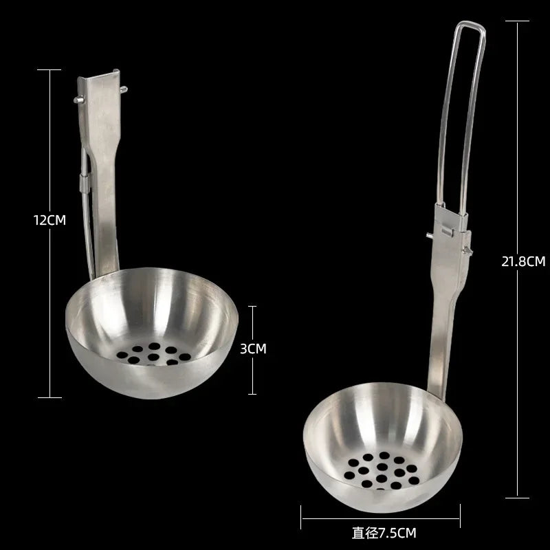 Outdoor Camping Portable Foldable Stainless Steel Colander Soup Ladle Picnic Tableware Folding Spoon Baking Tableware