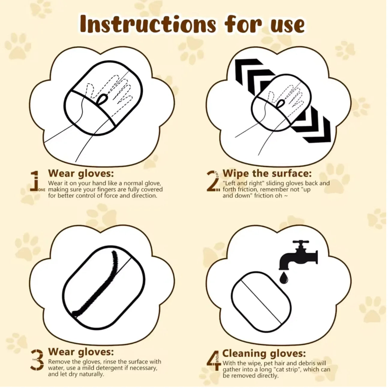 Pet Hair Removal Tool Reusable Static Removal Gloves, Double-Sided Grooming Gloves for Pets, Removes Pet Fur Hair for Carpets