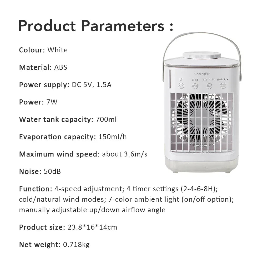 Small Space Air Conditioning for Home Rechargeable Portable Summer Desktop Air Cooler Spray Fan Moist Clean Air for Office Room